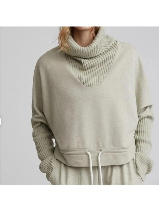 Varley Sweaters - Varley Cream Ribbed Cowl-Neck Sweatshirt